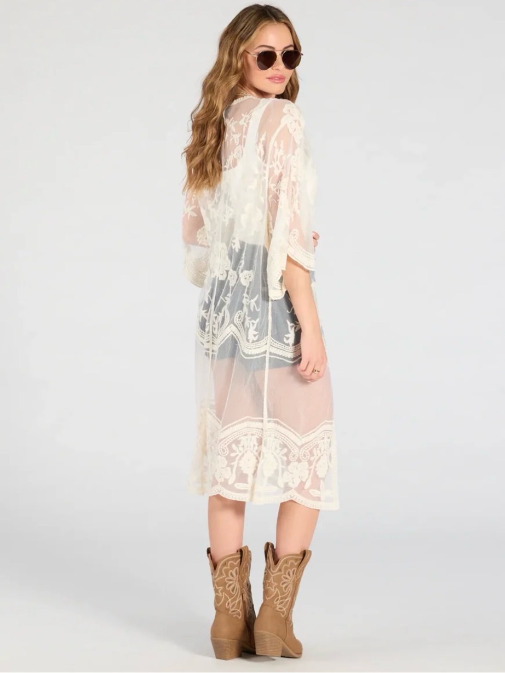 Windsor Desert Dreamer Festival Crochet Boho Ivory Lace Kimono Cardigan L